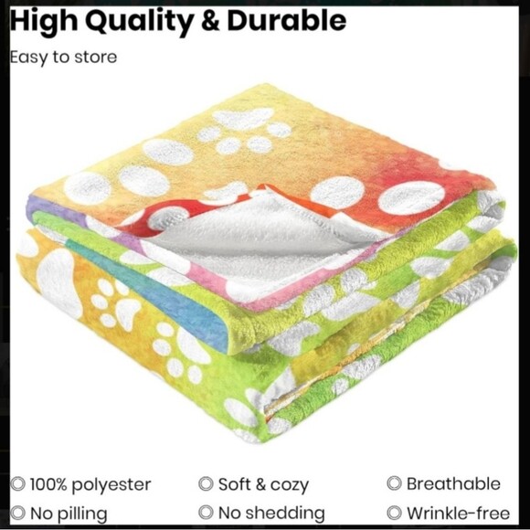 Rainbow Dog Paw Throw Blanket UItra-Soft Lightwheight Comfort Cozy 40x50 - Picture 4 of 5